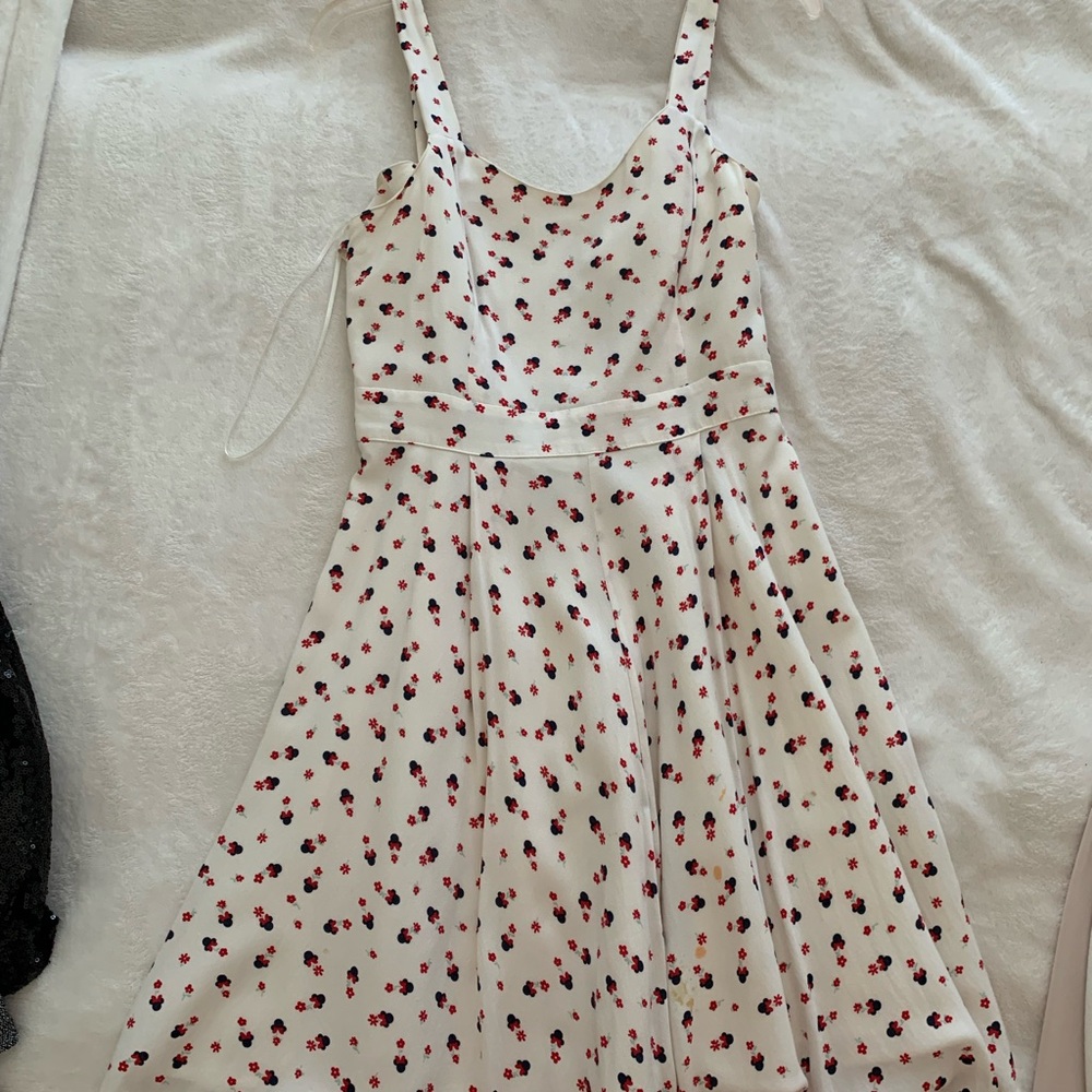 Disney Minnie Mouse dress White Dress with Red Floral Pattern